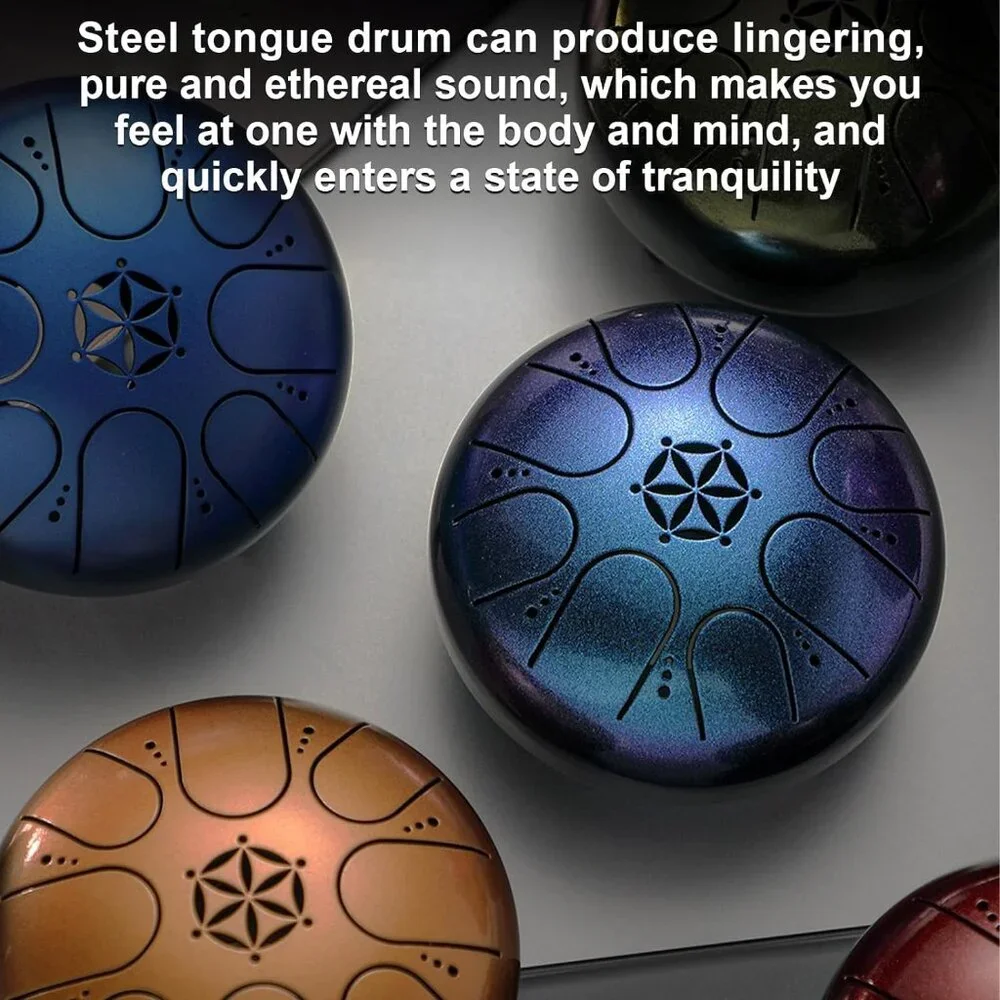 Handpan 432Hz/440Hz 55cm &ndash; Tamburo In Acciaio 12 Note, Per Meditazione E Yoga, Con Custodia, Bacchette E Supporto, Nero